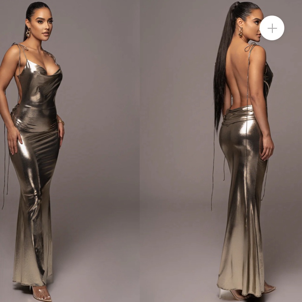 JLUXLABEL LIGHT GOLD HEART OF GOLD MAXI DRESS XS